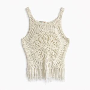 Y2K Vivid Importers Ivory Crochet Fringe Tank Top Sheer Boho Festival Small